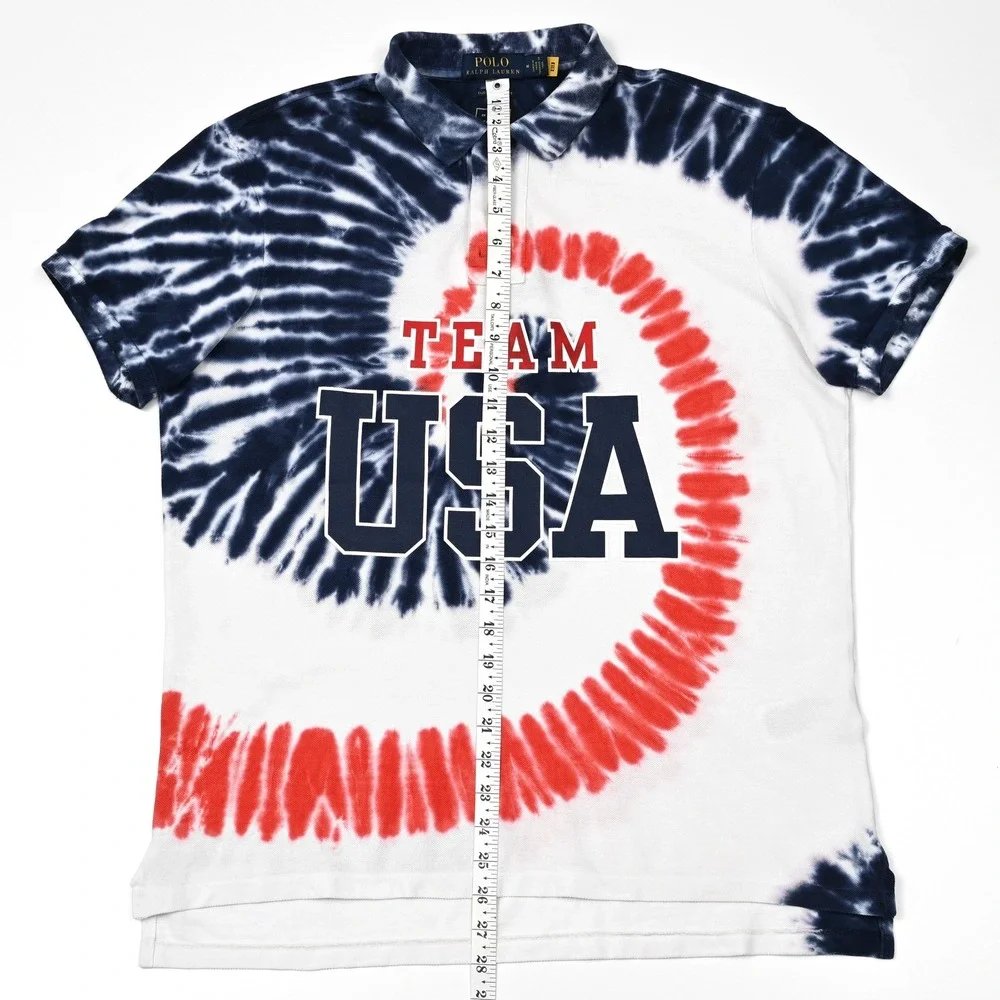 Polo Ralph Lauren Team USA Polo Shirt Mens M Slim Fit Blue Tie Dye Olympics 2020